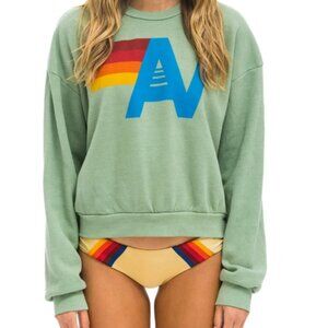 Aviator Nation Logo Relaxed Crew Sweatshirt in Sage - size XL